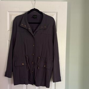 Gray Utility Jacket with Collared Neckline and Drawstring Waist